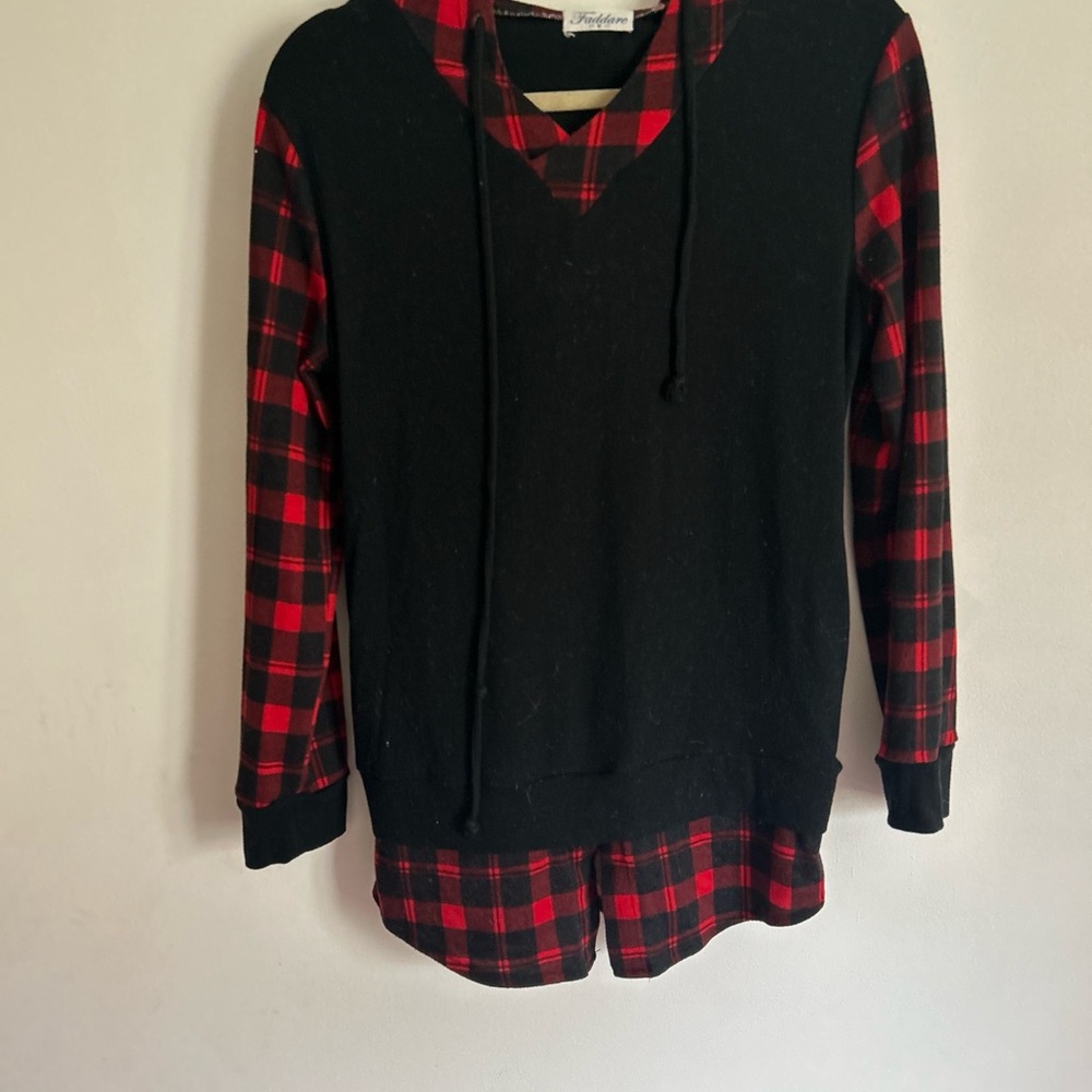 Faddare Red and Black Plaid Hoodie Set